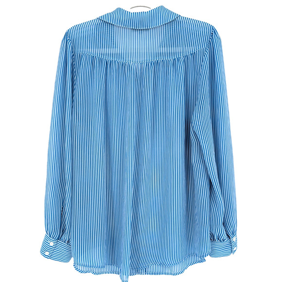 Modcloth‎ Sheer Chiffon Blue Striped Classic Preppy Twee Academia Blouse 1X - Picture 2 of 7